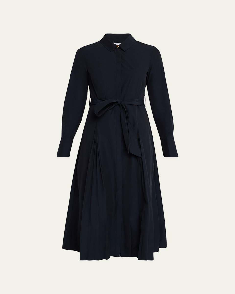 Annette Long-Sleeve Pleated Shirtdress